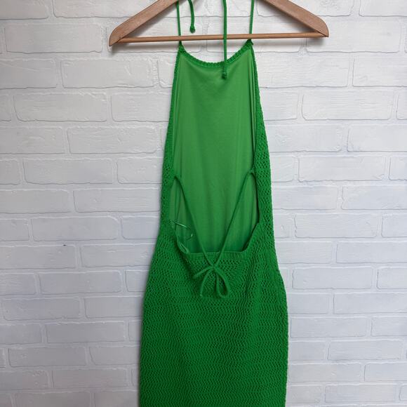 Privee Label Women's Green Crochet Maxi Open Back Fitted Dress sz M - Picture 3 of 8